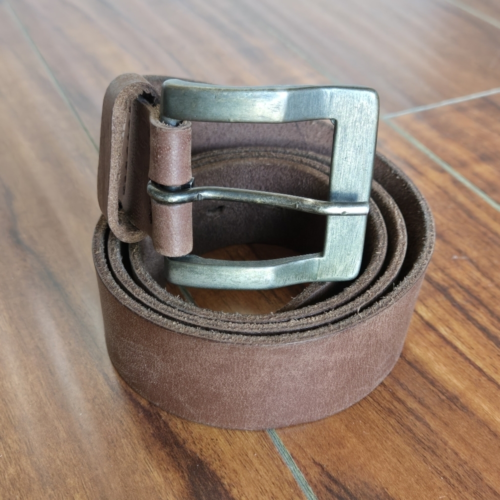 Western Brown Leather and Rustic Brass Buckle Boho Grunge Moto Belt Men Size 38
